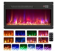 COSTWAY 24”/60cm Electric Fireplace, Recessed Freestanding Fire Heater with 8 Flame Color, 3 Brightness, Thermostat, Timer, Remote Control & Overheat Protection, 1500W-1600W