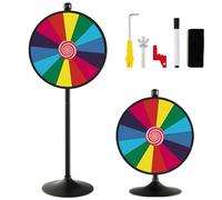COSTWAY 24" Color Prize Wheel, 2 in 1 Height Adjustable Roulette Spinning Game with 14 Slots, Dry Erase Marker and Eraser, Fortune Spinner for Party Carnival Tradeshow