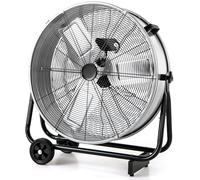 COSTWAY 24” Industrial Drum Fan, 3-Speed High Velocity Floor Fan with 360° Adjustable Tilt, 2 Wheels & Handle, Metal Air Circulator Cooling Fan for Home Commercial Warehouse Workshop (Silver)