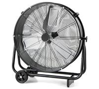 COSTWAY 24” Industrial Drum Fan, 3-Speed High Velocity Floor Fan with 360° Adjustable Tilt, 2 Wheels & Handle, Metal Air Circulator Cooling Fan for Home Commercial Warehouse Workshop (Black)
