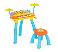 COSTWAY 24-Key Kids Electronic Piano, Toddler Keyboard and Drum Set with Stool, Microphone, LED Lights, MP3, Record & Replay Function, Musical Instrument Toy for Boys Girls (Blue)