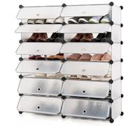 Costway 24 Pairs Portable Shoe Shelves 12-Cube Shoe Storage Cabinet with Removable Shelf in White COSTWAY White