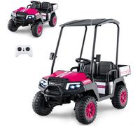 Costway 24V 7Ah Kids Golf Cart 4Wd 2 Seater Ride On Car W/sun Shade-Pink