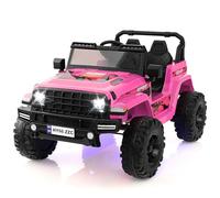 COSTWAY 24V Electric Ride on Car, 2-Seater Battery-powered Truck with Remote Control, LED Lights, Bluetooth, Music, Horn, USB, 4 Wheels Vehicle Toy for 3-8 Years Old (Pink)