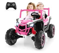COSTWAY 24V Kids Electric Ride on UTV, 2-Seater Battery Powered Toy Car with Remote Control, MP3, Music, Lights, Spring Suspension, 4 Motors Ride On Vehicle for 3+ Years Old (Pink)