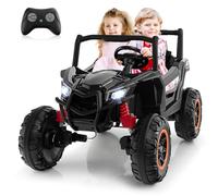COSTWAY 24V Kids Electric Ride on UTV, 2-Seater Battery Powered Toy Car with Remote Control, MP3, Music, Lights, Spring Suspension, 4 Motors Ride On Vehicle for 3+ Years Old (Black)