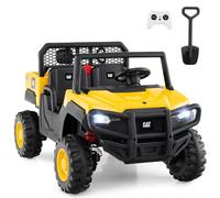 COSTWAY 24V Ride on Dump Truck, 2-Seater Licensed Caterpillar Kids Electric Car with Remote Control, Dump Bed, Extra Shovel, Ride on Construction Vehicles for Aged 3-8