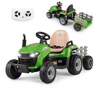 COSTWAY 24V Ride on Tractor with Trailer, Kids Electric Car (Green) | with Remote Control, Music, Horn, Light, Shift Lever & Wireless Connection, Children Battery Powered Cars for 3 Years Old+