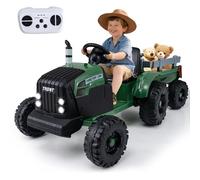 COSTWAY 24V Ride on Tractor with Trailer, Kids Electric Car with Remote Control, 15° Climbing, Music, Wireless, 2 Motors Battery Powered Ride on Cars for 3-8 Years Old (Dark Green)