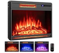 COSTWAY 25”/64cm Electric Fireplace, Recessed Freestanding Fire Heater with 3 Flame Color, 4 Brightness, Adjustable Thermostat, Remote Control & Overheat Protection (25”, 900W/1800W, with Logs)