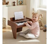 Costway 25 Lighted Keys Kids Piano Keyboard Mini Digital Piano Wooden Toy in Brown COSTWAY Brown