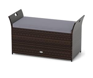 COSTWAY 260L Garden Storage Box, 2-In-1 Outdoor Rattan Deck Box Chest Container with Seat Cushion, Pneumatic Rods & Cut-Out Handles, Patio Storage Bench for Cushion Tool Toy
