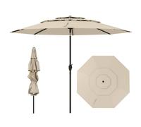 Costway 295 cm 3-tier Vented Patio Umbrella Large Market Table Umbrella in Beige COSTWAY Beige