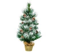 COSTWAY 2FT/60CM Christmas Tree, Small Artificial Xmas Trees with Pine Cones and Base, Holiday Decoration for Indoor Tabletop Garden Pathway (Green+White,1)
