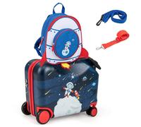 Costway 2PC Kids Ride-on Luggage Set 18" Carry-on Suitcase & 12" Backpack Anti-Loss Rope in Dark Blue COSTWAY Dark Blue