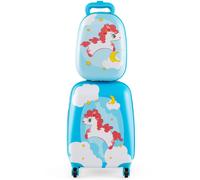 Costway 2PCS 12" 16" ABS Kids Suitcase Backpack Luggage Set School Travel Lightweight in Blue COSTWAY Blue