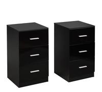 Costway 2Pcs 3-Drawer Chest Storage Cabinet Dresser Modern Bedside Table Black