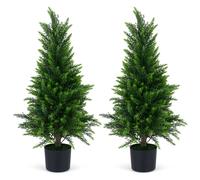 Costway 2PCS 90cm Artificial Cedar Cypress Trees Faux Topiary Bushes Plants in Green COSTWAY Green