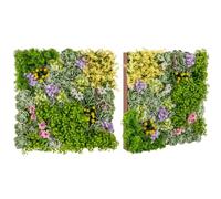 COSTWAY 2PCS Artificial Plants Wall Panels, 50 x 50cm 3D Hanging Greenery Hedge Grass Backdrop with 10/11 Types of Mixed Faux Plants, Sun-Proof Privacy Fence Screening for Home Balcony (10 Types)