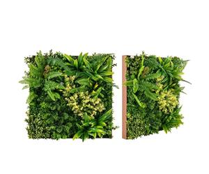 COSTWAY 2PCS Artificial Plants Wall Panels, 50 x 50cm 3D Hanging Greenery Hedge Grass Backdrop with 10/11 Types of Mixed Faux Plants, Sun-Proof Privacy Fence Screening for Home Balcony (11 Types)