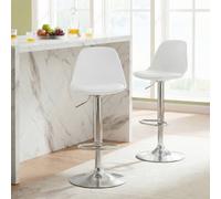Costway 2PCS Bar Stools Faux Leather Counter Height Chairs w/Low Backrests in White COSTWAY White