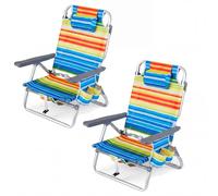 Costway 2PCS Beach Chairs Set Portable Folding Backpack Recliners w/ Headrest COSTWAY Multicolor