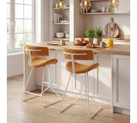 Costway 2PCS Counter Height Stools Fabric Upholstered Armless Barstools in Mustard COSTWAY Mustard