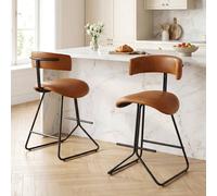 Costway 2PCS Counter Height Stools Faux Leather Upholstered Armless Barstools in Brown COSTWAY Brown
