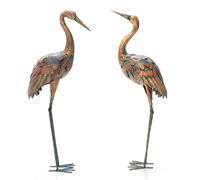 Costway 2Pcs Crane Garden Statue Set Metal Frame Crane Sculpture Statue Decoy Yard Art in Bronze COSTWAY Bronze