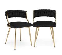 Costway 2PCS Dining Chairs Upholstered Armless Velvet Accent Chair Woven Back in Black COSTWAY Black