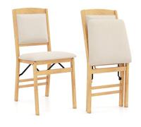 Costway 2PCS Folding Bar Stools Wooden Padded Kitchen Dining Chairs w/Backrest in Beige COSTWAY Beige