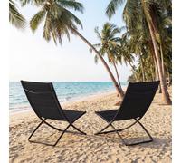 Costway 2PCS Folding Beach Chairs Portable Lightweight Chairs w/ Padded Backs in Black COSTWAY Black