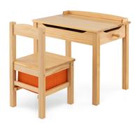 Costway 2PCS Kids Table & Chair Set Toddler Play Furniture Flip Top Toddler Study Desk in Natural COSTWAY Natural