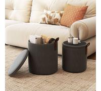 Costway 2PCS Modern Round Ottoman Upholstered Vanity Stools w/ Removable Lids in Grey COSTWAY Grey