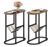 Costway 2PCS Narrow Side Table Modern Faux Marble End Table w/Magazine Holder in Brown COSTWAY Brown