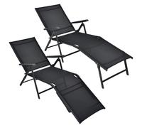 Costway 2Pcs Patio Foldable Chaise Lounge Chair Outdoor Portable Reclining Chair in Black COSTWAY Black