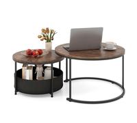 Costway 2PCS Round Coffee Table 80 & 60 CM Circle Cocktail Table in Brown COSTWAY Brown