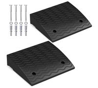 COSTWAY 2PCS Rubber Kerb Ramps, Heavy Duty Curb Ramp Set with 4 Expansion Bolts, Lightweight Driveway Threshold Ramps for Wheelchairs, Cars and Motorcycle, 3 Tons Load Capacity (48 x 42 x 11.5 cm)