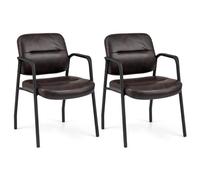 Costway 2Pcs Waiting Room Chairs Upholstered PU Leather Conference Room Chairs in Brown COSTWAY Brown