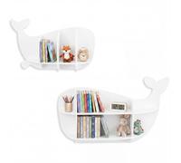 Costway 2PCS Whale Floating Shelves Wall Mounted Storage Display Rack in White COSTWAY White