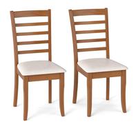 Costway 2PCS Wooden Dining Chair Modern Upholstered High back Kitchen Chair in Beige COSTWAY Beige