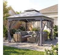 Costway 3.3 X 3.3 M Double Roof Soft Top Patio Gazebo With Zippered Mesh Netting