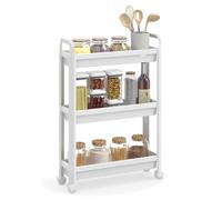 COSTWAY 3/4/5 Tier Slim Storage Trolley, Narrow Rolling Utility Cart on Wheels, Slide Out Storage Shelving Organizer for Kitchen Bathroom Laundry Office, 18.5cm Wide (White, 3 Tier with Handles)