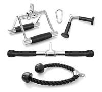 COSTWAY 3/4-Piece Cable Machine Attachment Set, LAT Pulldown Equipment with V-Shaped Press Down Handle, Tricep Rope & Double D Handle, Weight Machine Accessories for Home Gym (with Straight Bar)
