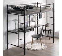 Costway 3.5 Ft Single Metal Loft Bed Frame High Sleeper Bunk Bed W/ Desk-Black