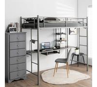 Costway 3.5 Ft Single Metal Loft Bed Frame High Sleeper Bunk Bed W/ Desk-Silver