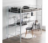 Costway 3.5 Ft Single Metal Loft Bed Frame High Sleeper Bunk Bed W/ Desk-White