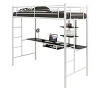 Costway 3.5FT Single Metal Loft Bed Frame High Sleeper Bunk Bed W/ Desk Storage Shelves in White COSTWAY White Single