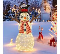 COSTWAY 3.6FT/4.2FT/5FT/6FT Lighted Christmas Snowman, Pre-Lit Snowman Ornament Xmas Decoration with 80/70/180/180 LED Lights, Christmas Holiday Decor for Home Garden Yard (with 80 Lights, 3.6FT)