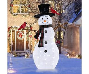 COSTWAY 3.6FT/4.2FT/5FT/6FT Lighted Christmas Snowman, Pre-Lit Snowman Ornament Xmas Decoration with 80/70/180/180 LED Lights, Christmas Holiday Decor for Home Garden Yard (with 70 Lights, 4.2FT)